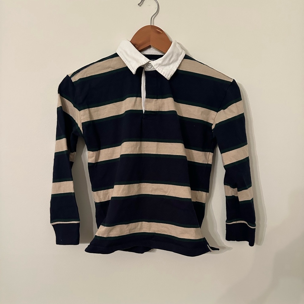 Old Navy Boys Navy and Tan Striped Rugby shirt